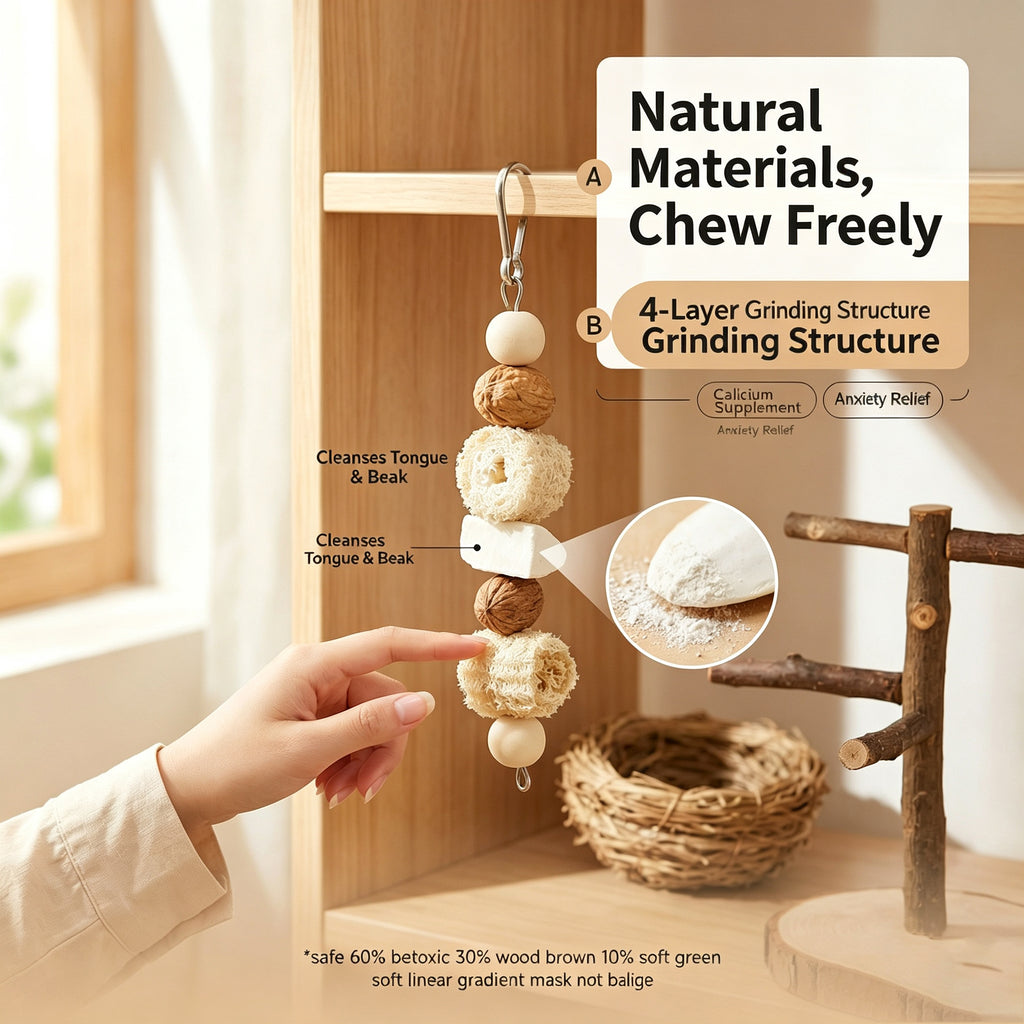 Adding fun and relieving boredom, handmade bird parrot toy, wooden mango squid bone string, venting destruction, gnawing and grinding beak bird toy