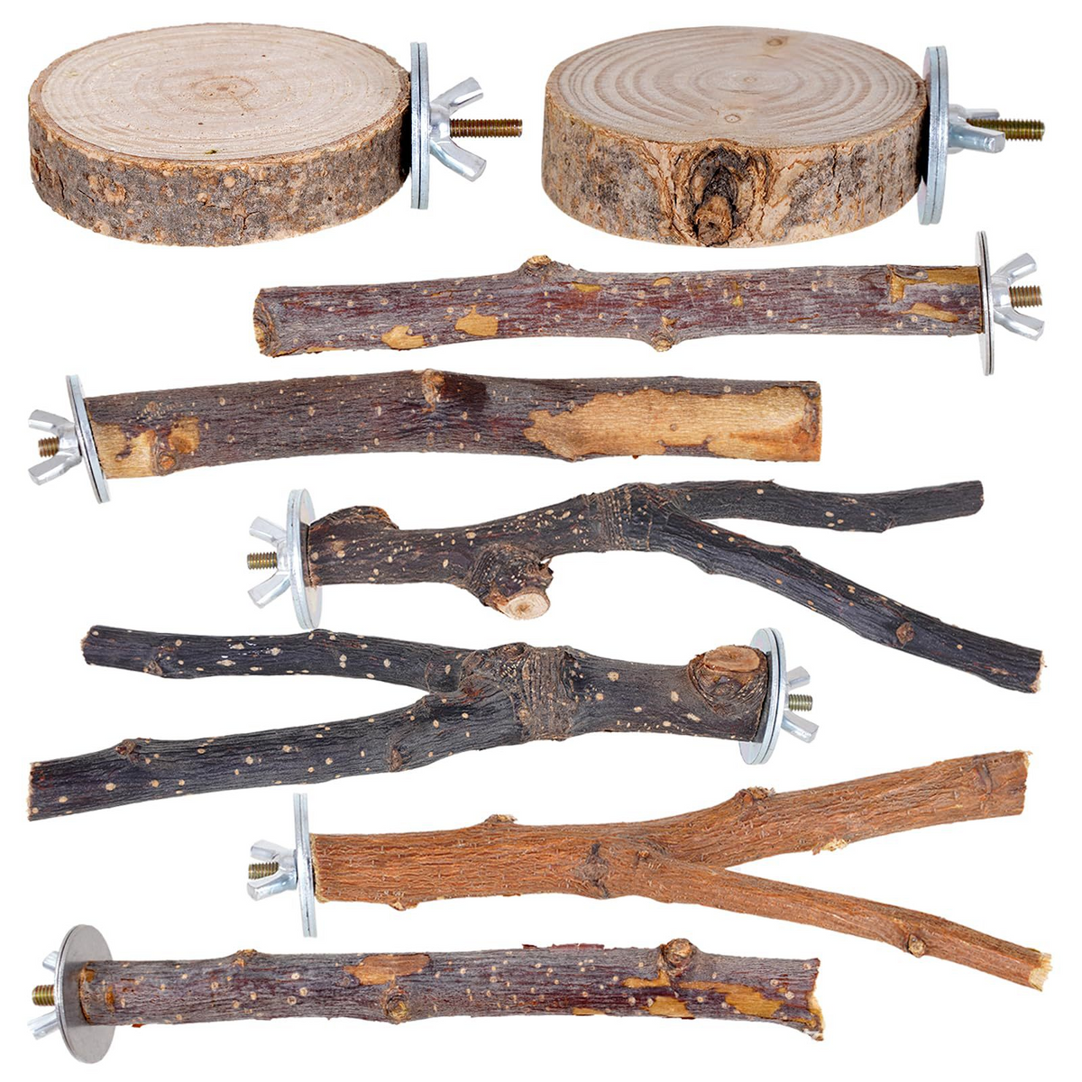 Natural Apple Wood Bird Perch Set, Wooden Platform & Branch Bird Cage Accessories for Parakeet Cockatiel Conure Parrots
