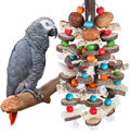 Natural Large Parrot Hanging Chew Toy, Wooden Nut Loofah Foraging Toy for Macaw Cockatoo African Grey Parrot Cage Decoration