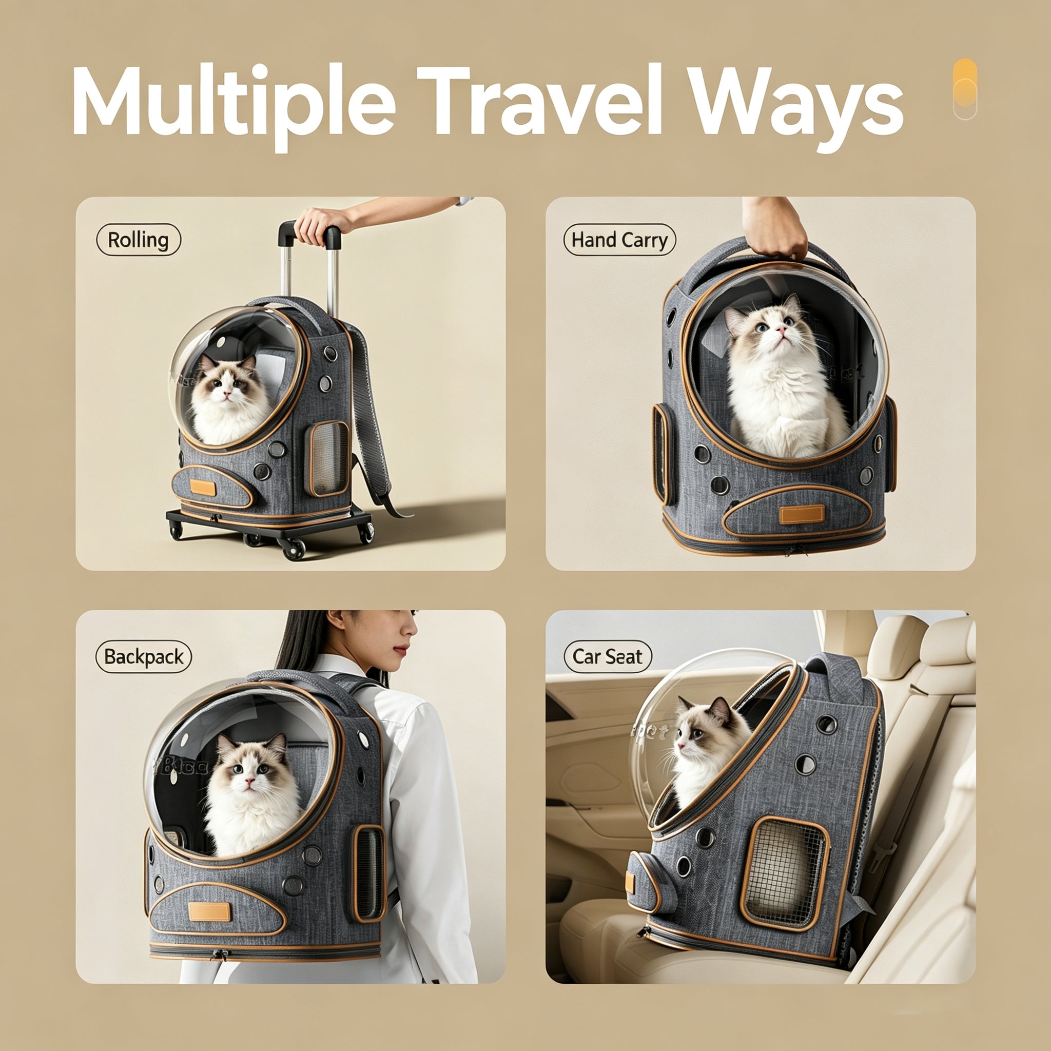 Wheeled Expandable Pet Backpack,Comfortable Outdoor Travel Home For Your Cat