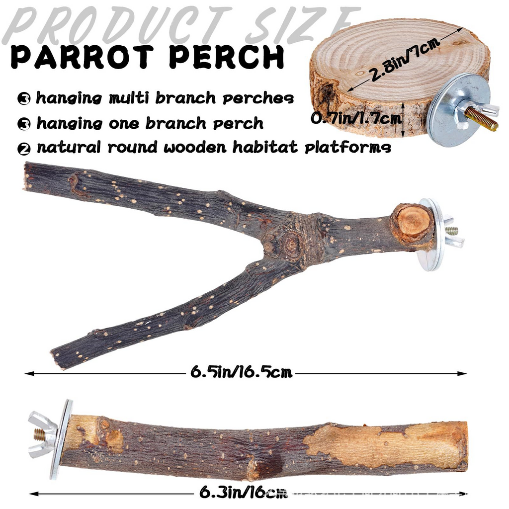 Natural Apple Wood Bird Perch Set, Wooden Platform & Branch Bird Cage Accessories for Parakeet Cockatiel Conure Parrots