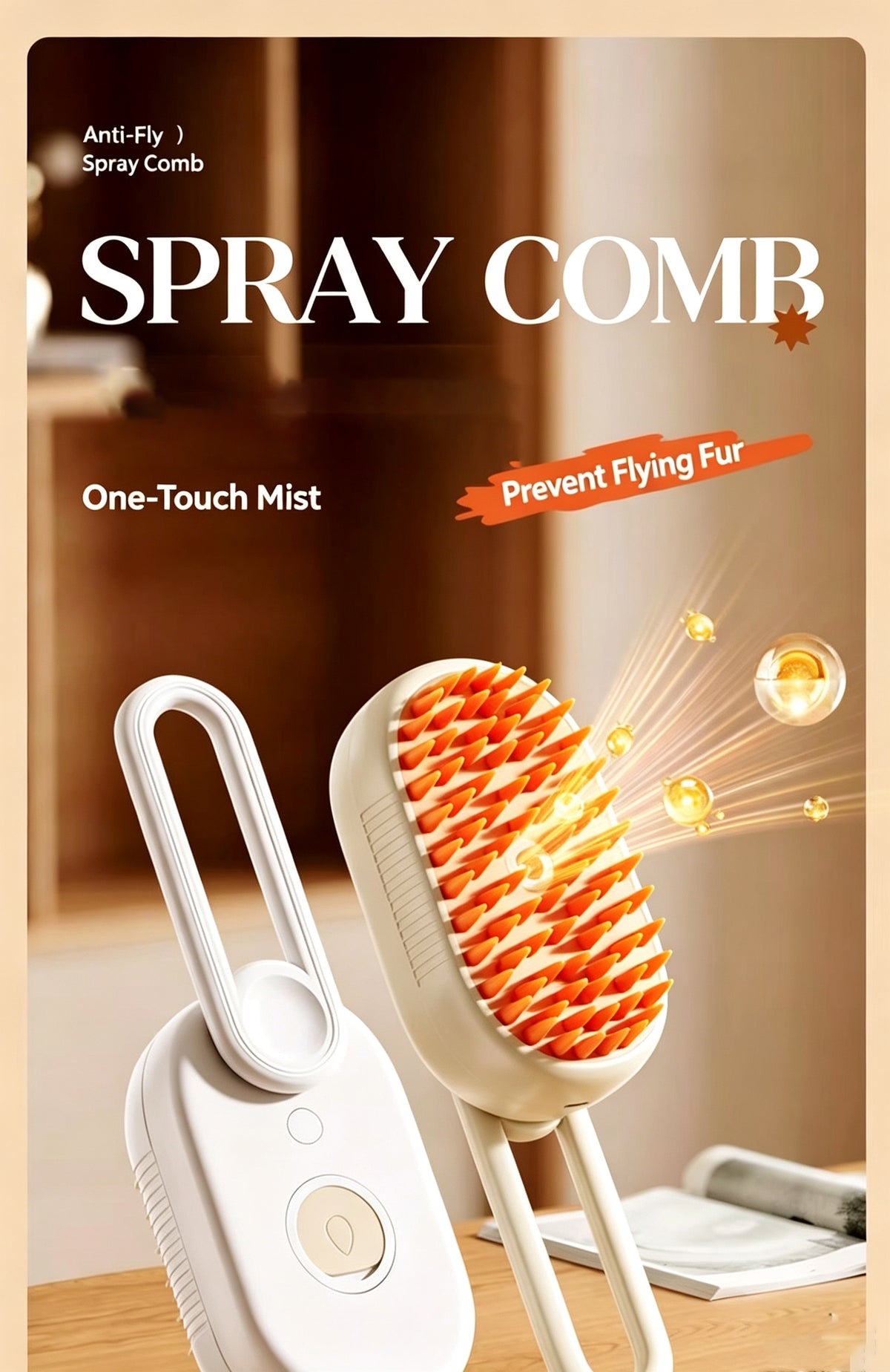 Pet Steam Comb for Dogs & Cats - Anti-Static Grooming Brush