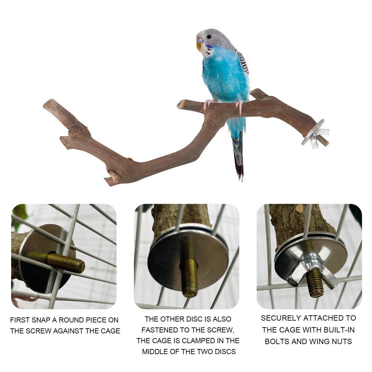 Natural Apple Wood Bird Perch Set, Wooden Platform & Branch Bird Cage Accessories for Parakeet Cockatiel Conure Parrots