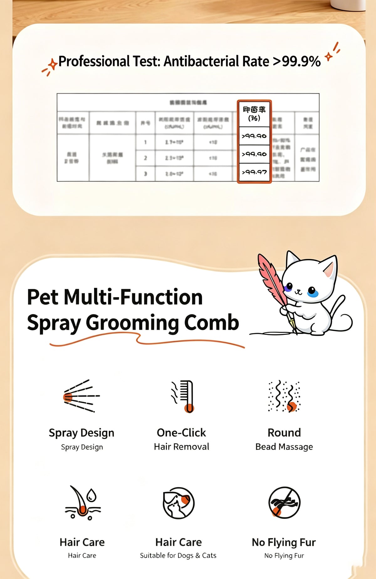 Pet Steam Comb for Dogs & Cats - Anti-Static Grooming Brush