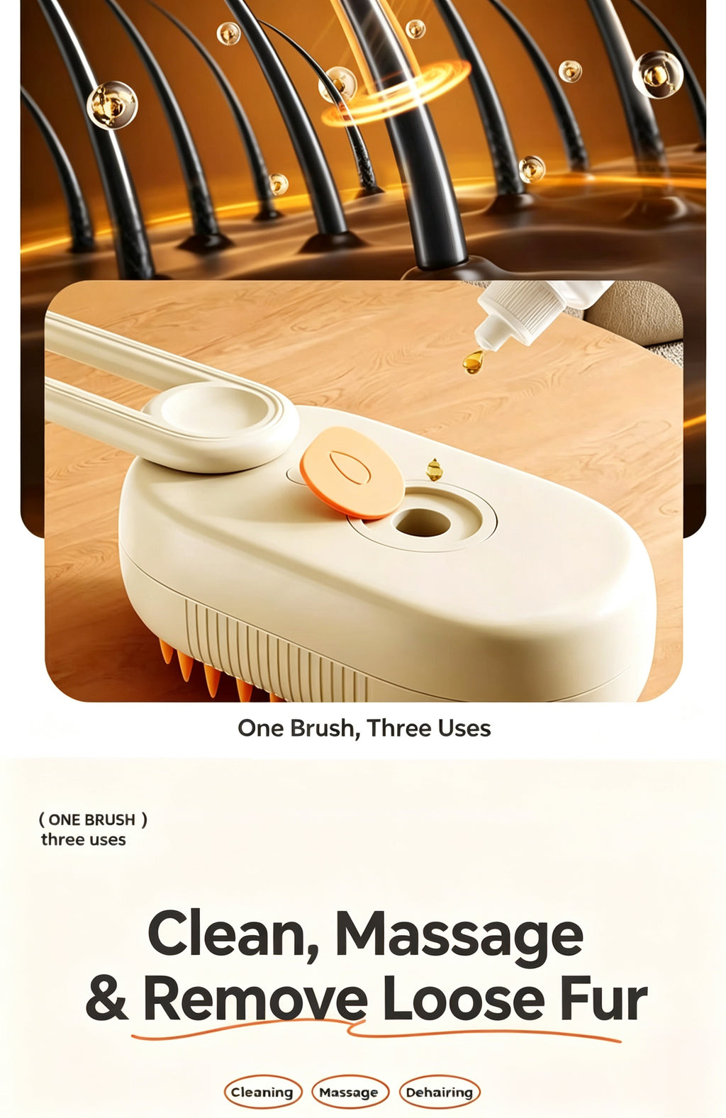 Pet Steam Comb for Dogs & Cats - Anti-Static Grooming Brush