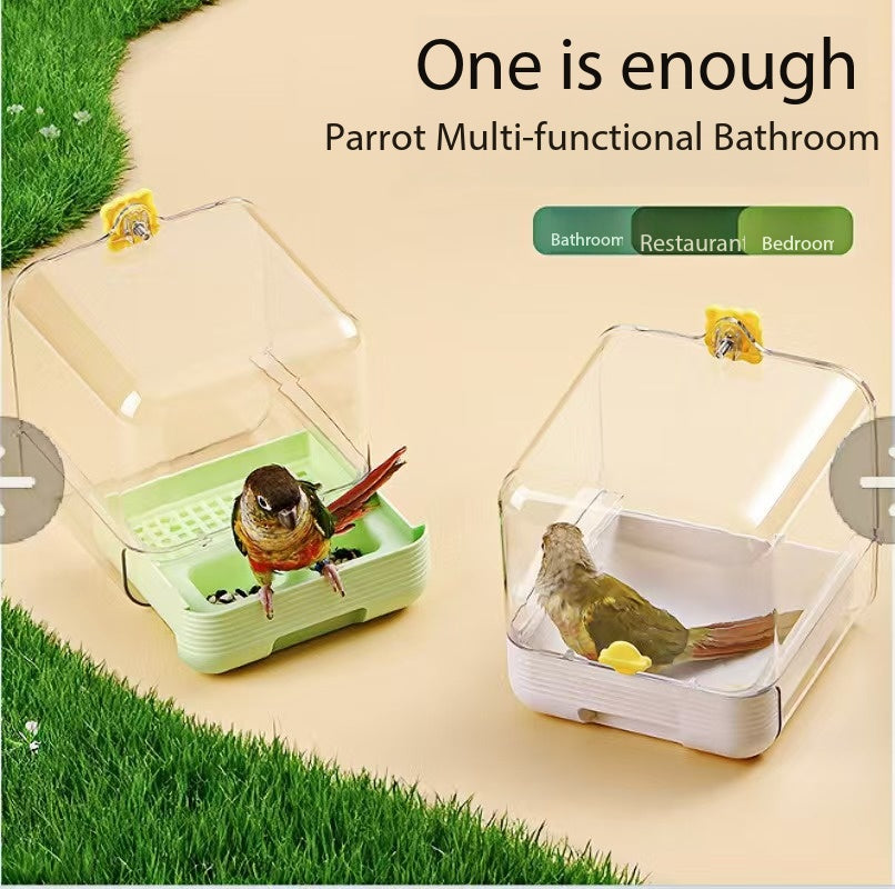 All-in-One Parrot External Box | Bathtub + Feeder + Resting Nest Save Cage Space