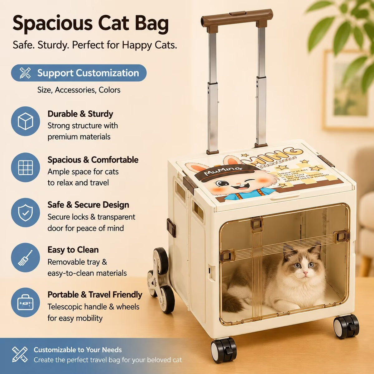 Collapsible Pet Trolley Box,Convenient Outdoor Travel Home for Cats & Small Dogs
