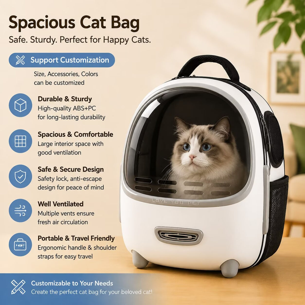 Space Capsule Pet Backpack With Storage Pockets,Convenient Travel Bag For Cats