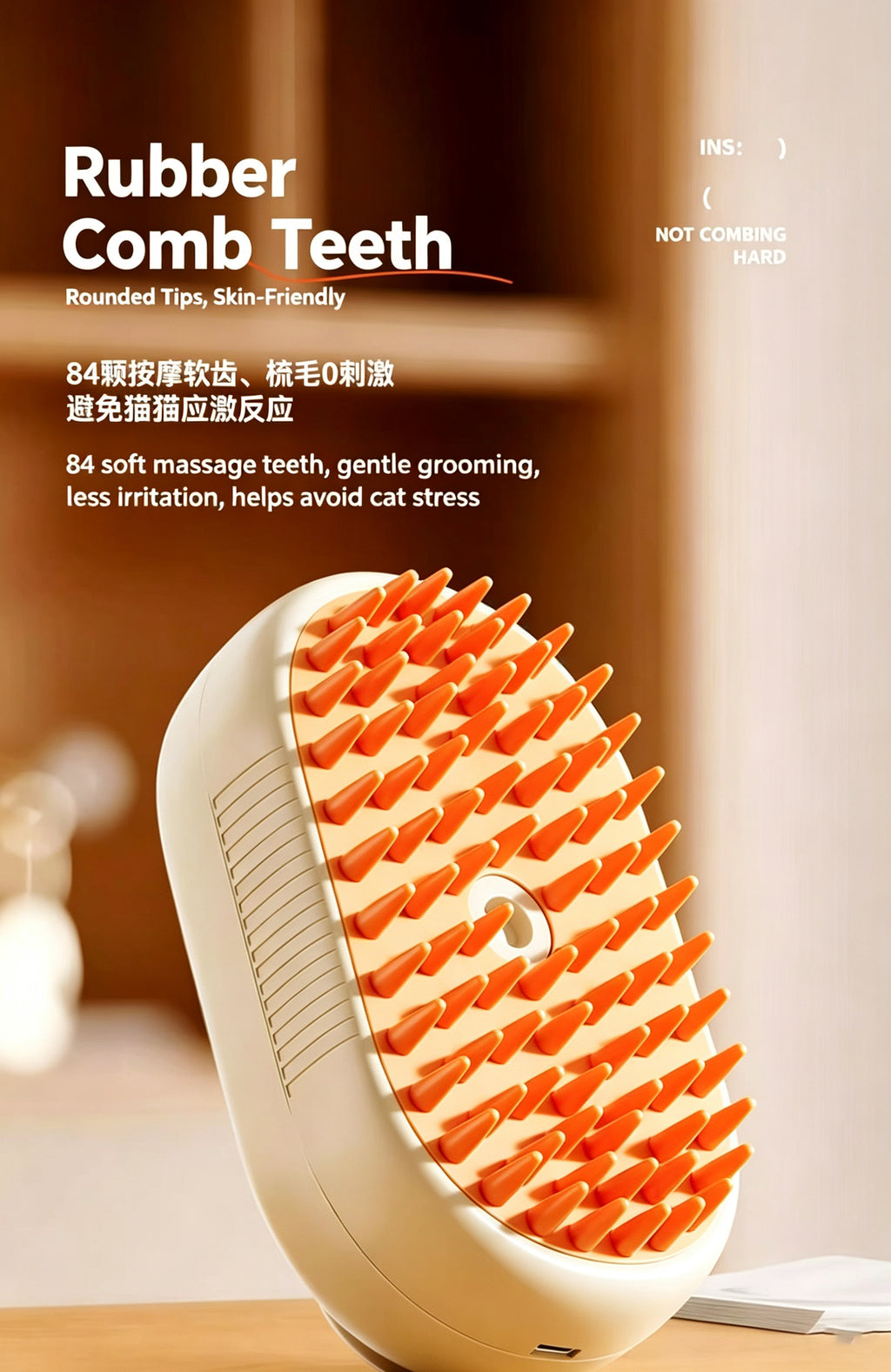 Pet Steam Comb for Dogs & Cats - Anti-Static Grooming Brush