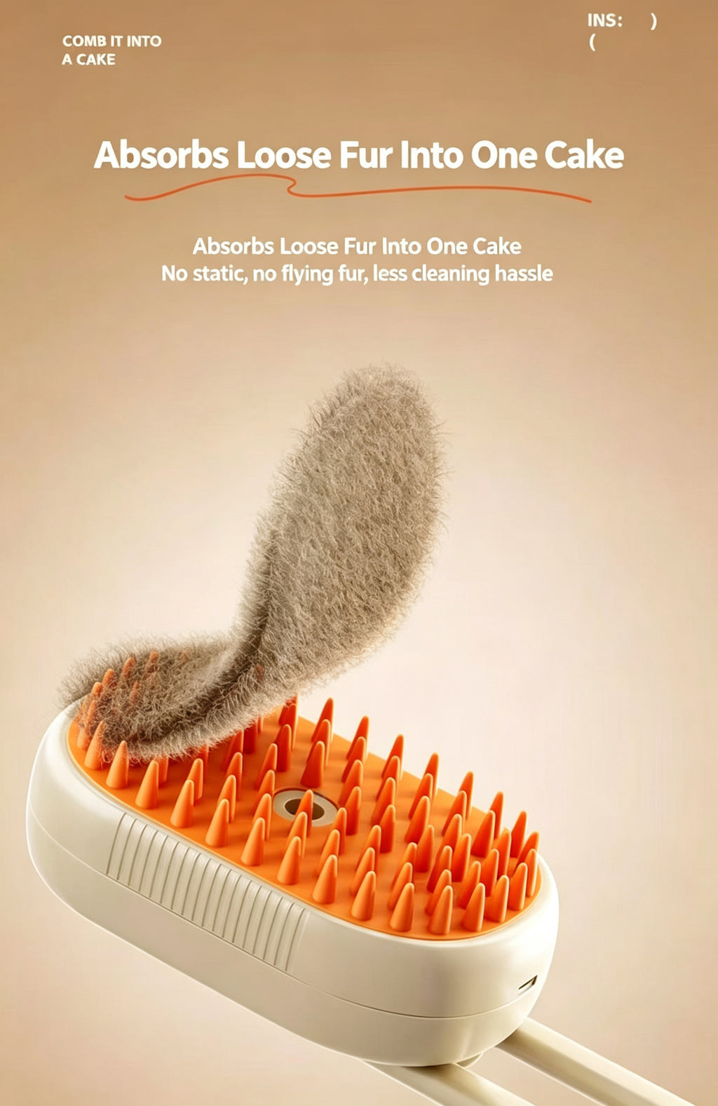 Pet Steam Comb for Dogs & Cats - Anti-Static Grooming Brush