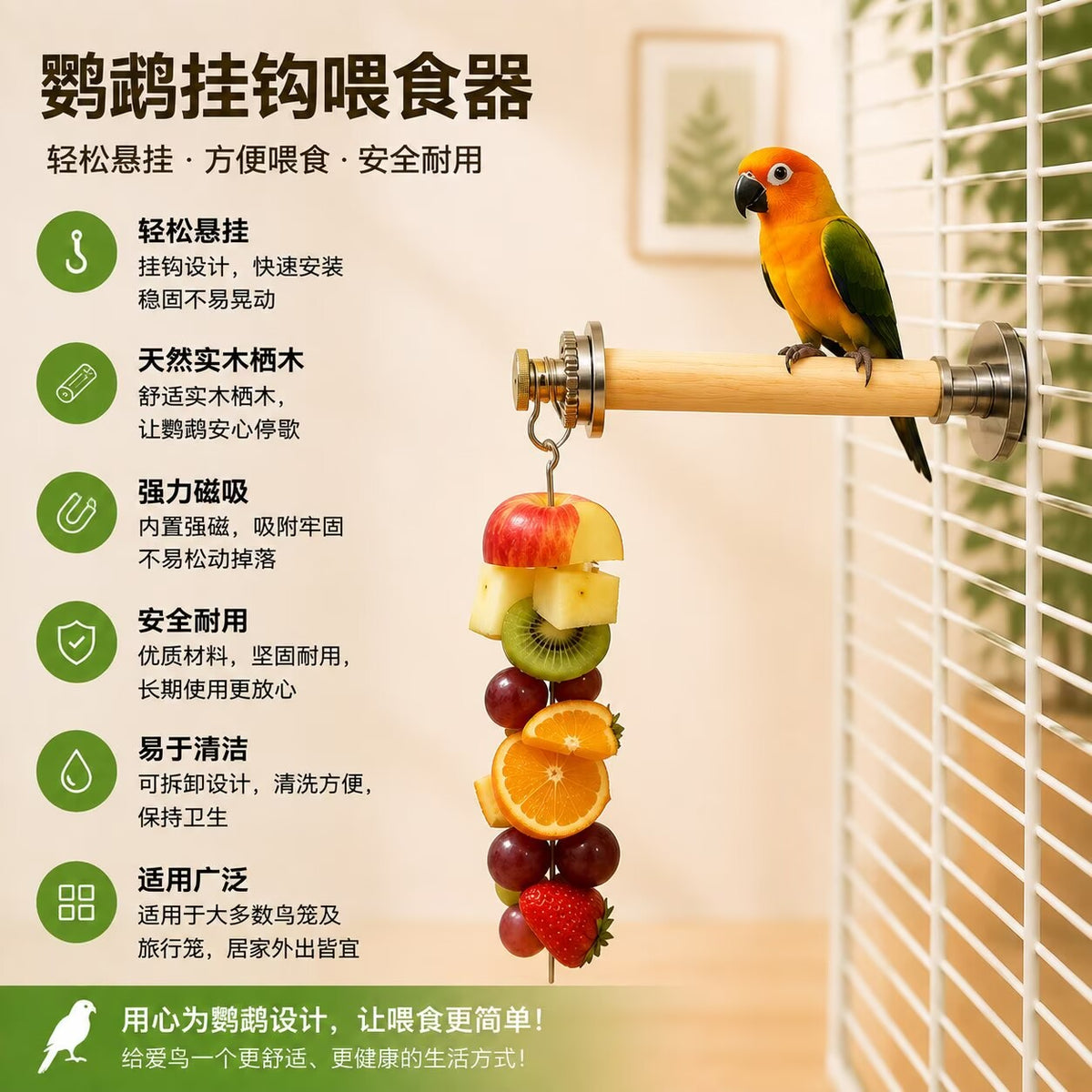 Parrot Fruit Holder Toy | Cage Hanging Fruit Stick, Let Birds Forage Naturally