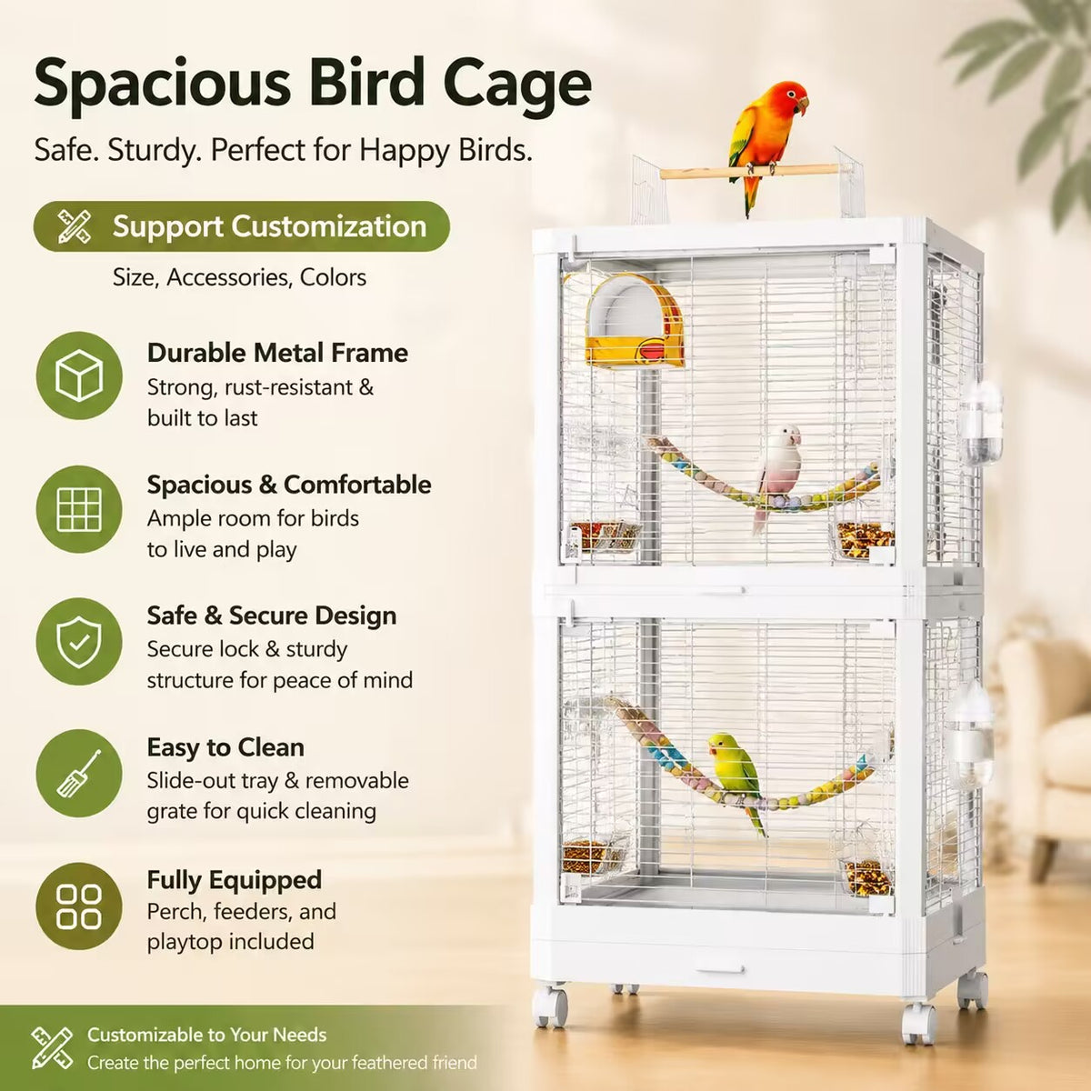 Styles In 1 Bird Cage, Single Or Double Layer Freely Convert For Your Parrots