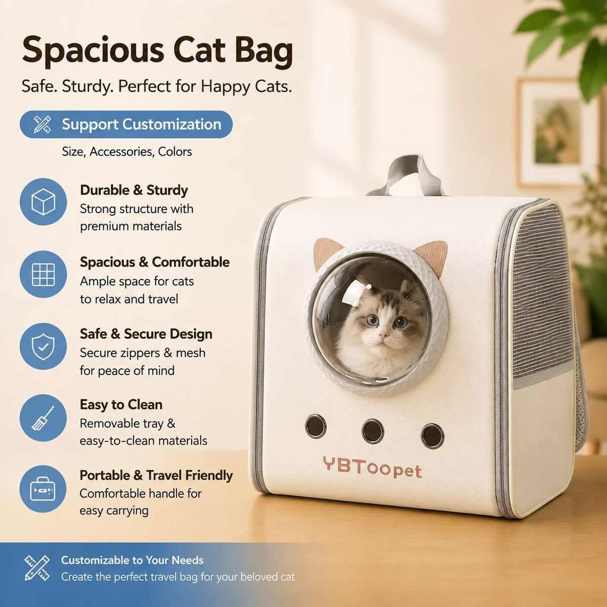 All-Round Ventilated Pet Backpack | Space Capsule Design, Safe Outdoor Travel Bag for Cats & Parrots