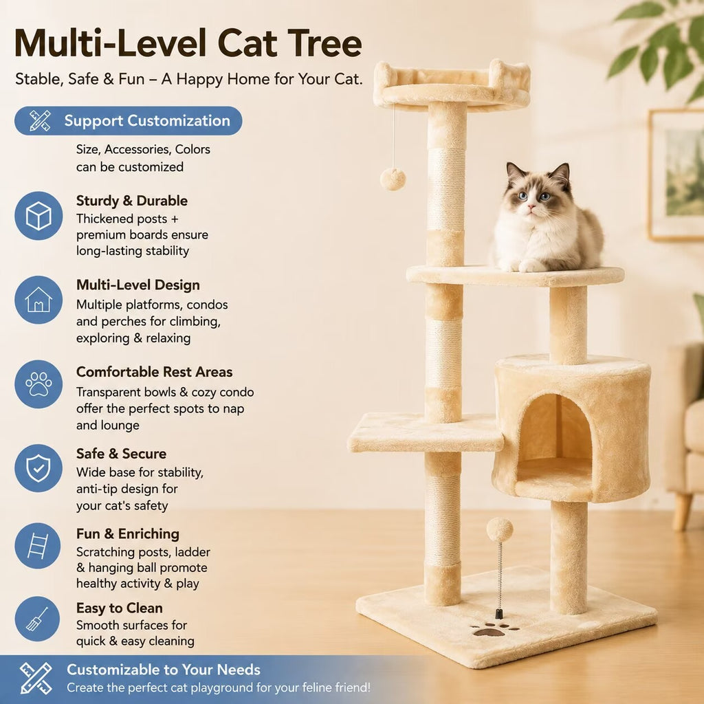 All-in-One Cat Tree Tower | Scratching Post, Condo Bed & Interactive Toys Combined