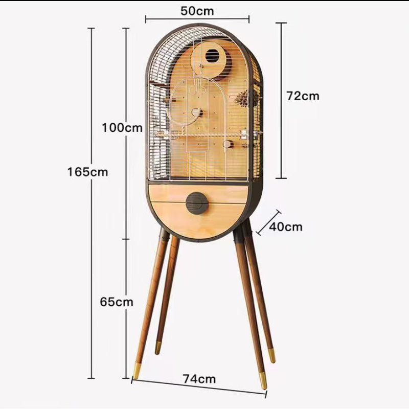 Modern High‑Leg Parrot Cage,Oval Metal & Wood Indoor Bird House for Budgies Cockatiels