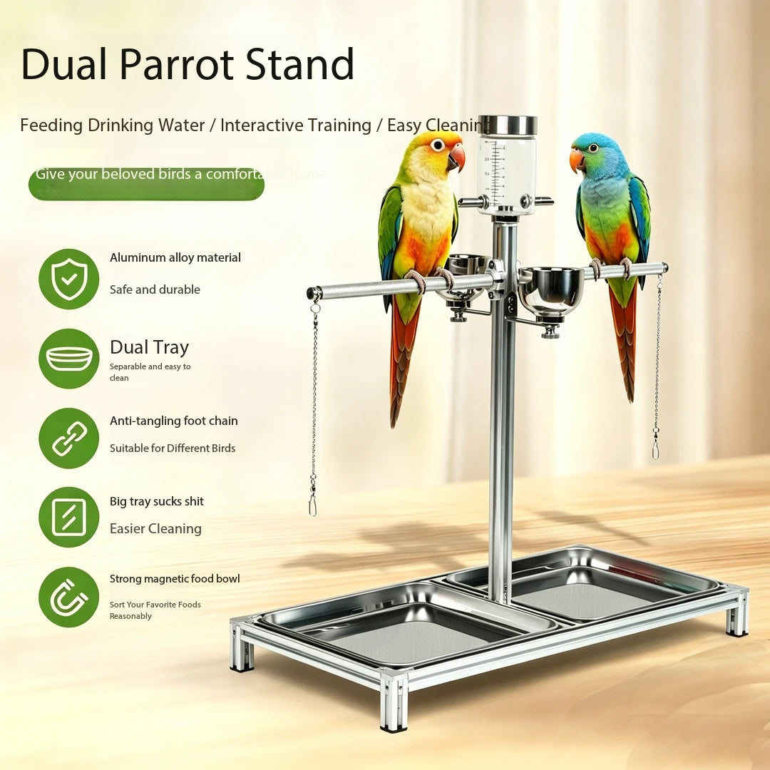 Aluminum Double Bird Stand for Sun Conure Caique Medium Parrots