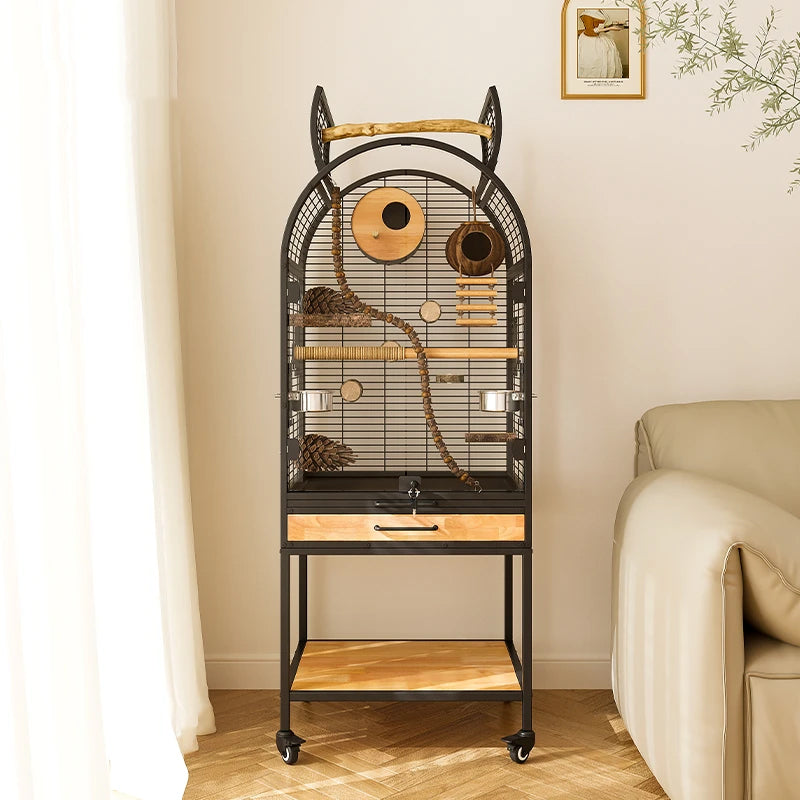 Unique Cat‑Ear Parrot Cage｜Spacious Indoor Bird Aviary With Easy‑Clean Drawer & Storage