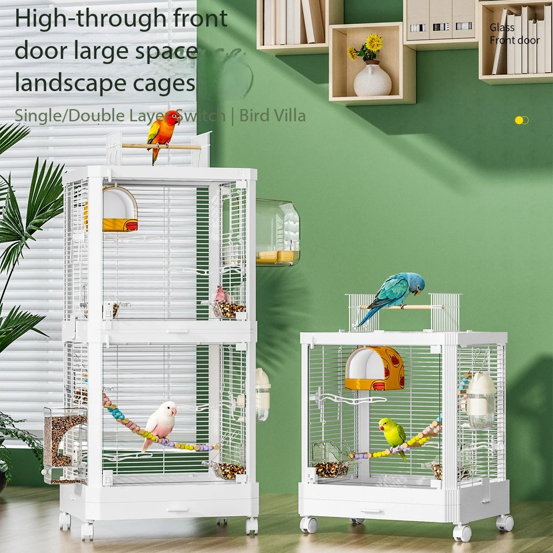 Styles In 1 Bird Cage, Single Or Double Layer Freely Convert For Your Parrots
