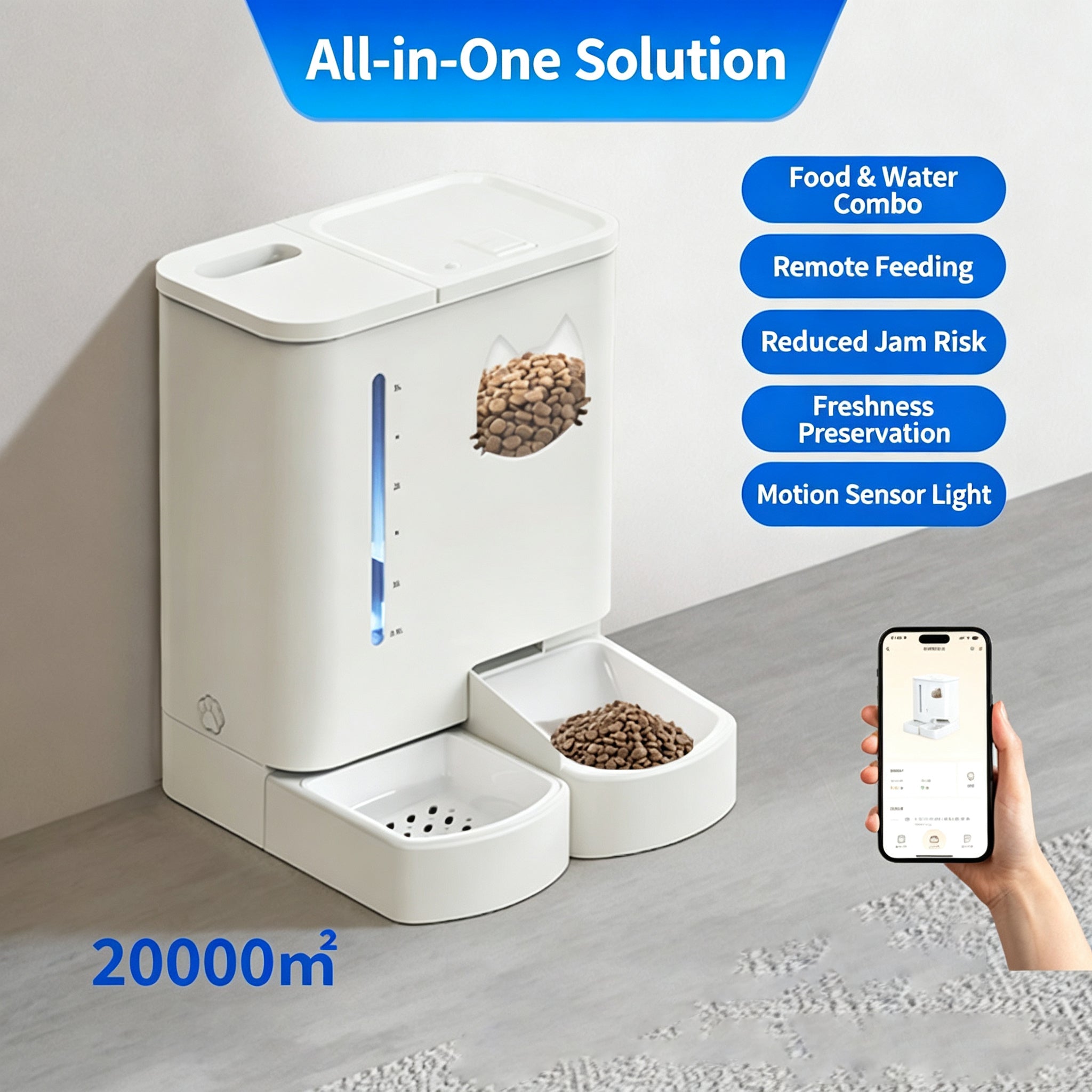 All-In-One Pet Feeder Station | Remote Feeding, Automatic Water Supply for Cats & Dogs