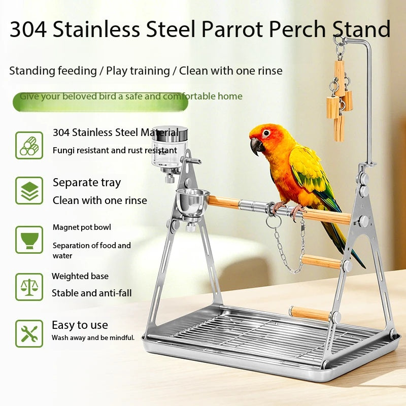 Aluminum Double Parrot Stand for 2 Medium Conure Parrots