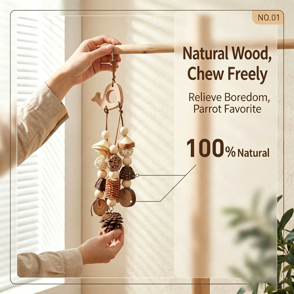 Parrot bird toy, wooden fruit gnawing toy, pine cone, corn cob, apple wood grinding mouth, stuffy bird toy