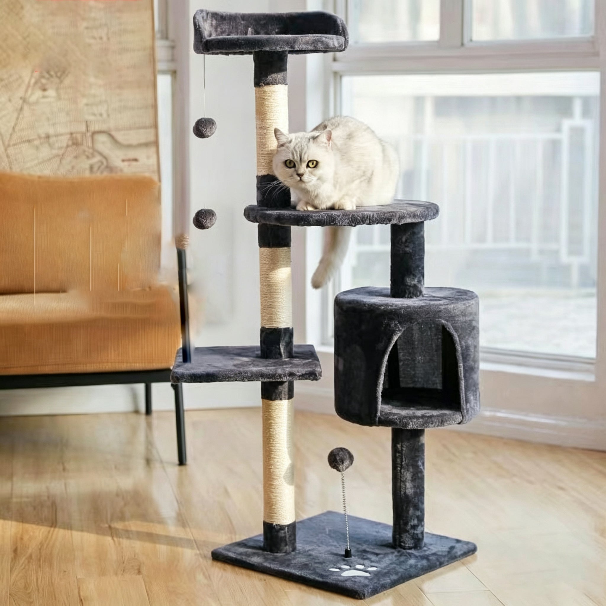 All-in-One Cat Tree Tower | Scratching Post, Condo Bed & Interactive Toys Combined