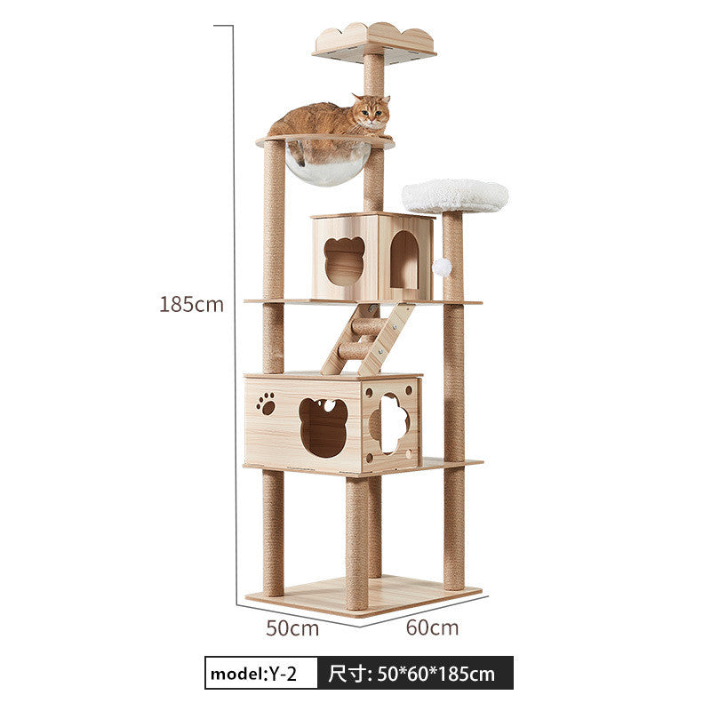 Heavy‑Duty Wooden Cat Tree｜Spacious Space Capsule Tower For Your Furry Friends