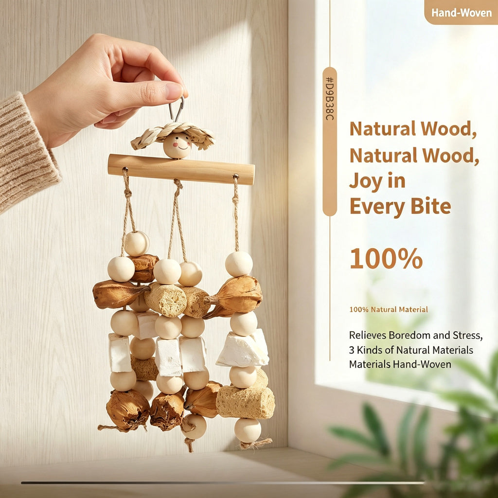 Parrot Bird Toy Explosive Cloth Fruit Solid Wood Ink Fish Bone Mountain Pineapple Parrot Bite Toy Bird Cage Accessories