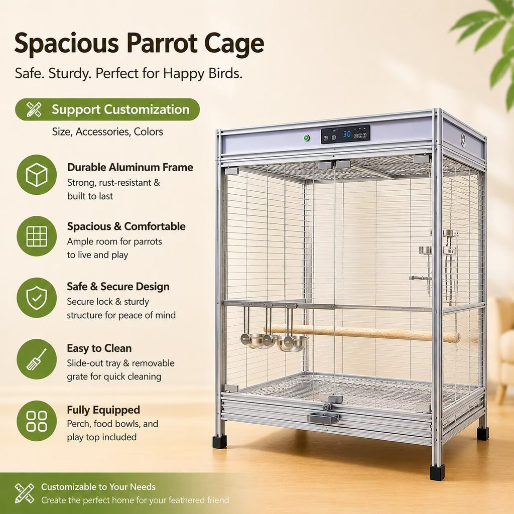 Thermostatic Insulated Bird Aviary Large Rolling Parrot Habitat