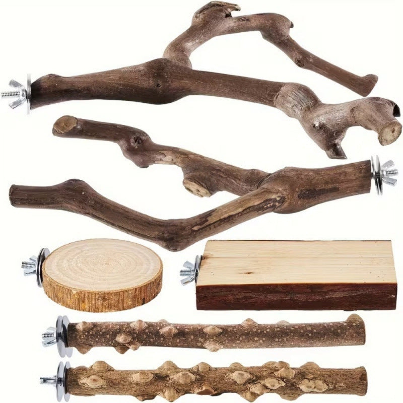 Real Tree Branch Bird Perch Stand, Bird Cage Accessory, Natural Wooden Standing Chew Toy for Parakeet, Budgie, Lovebird, Conure