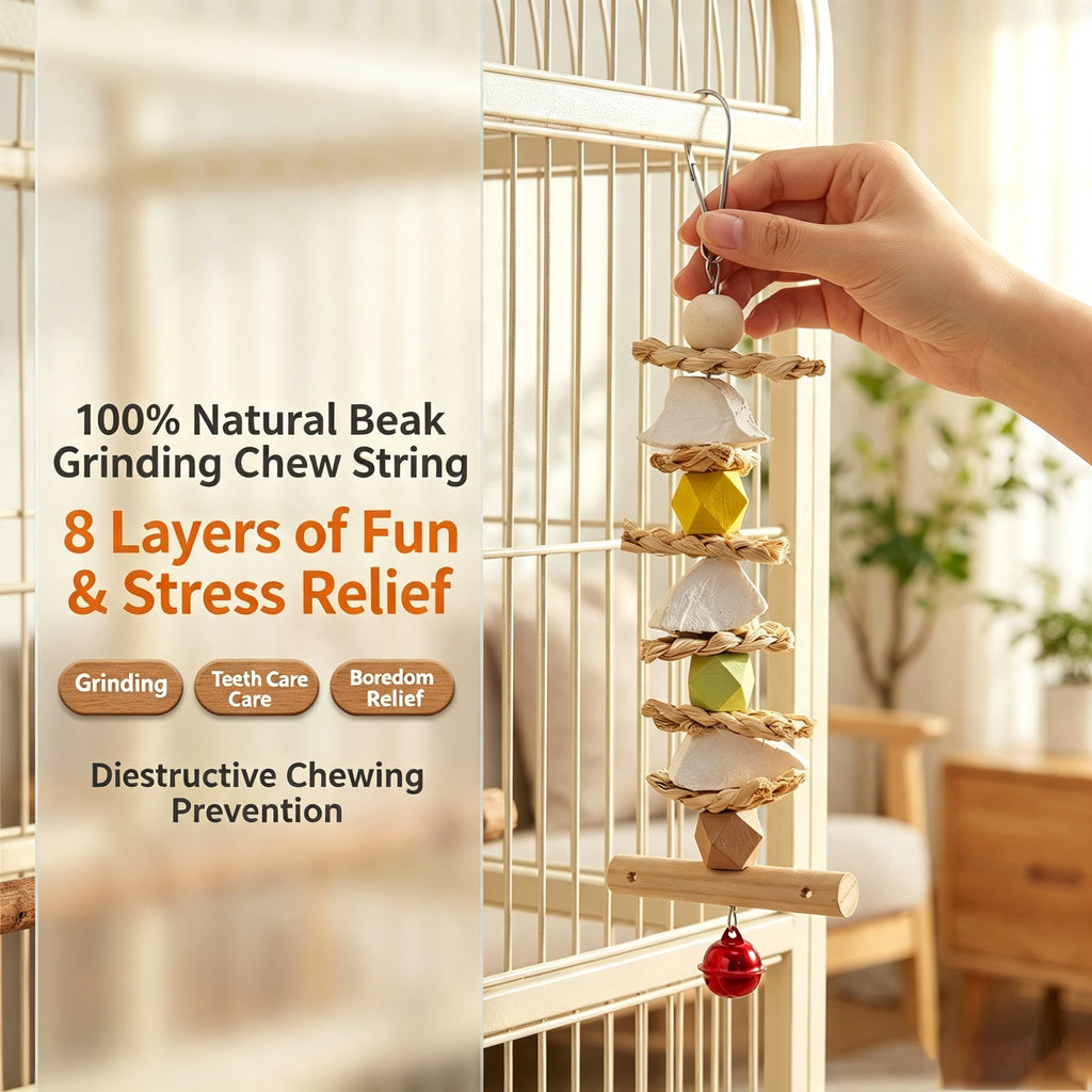 Parrot toy, cuttlefish bone, corn husk skewer, grinding mouth, biting and relieving boredom toy, peony tiger skin, Xuan Phoenix toy