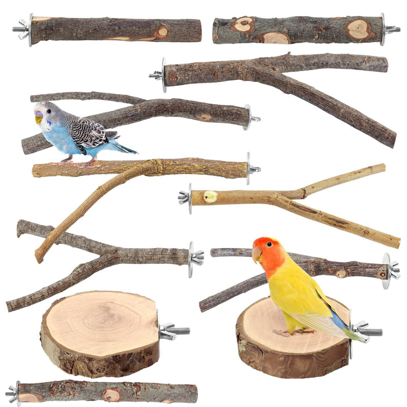 Parrot Natural Wood Perch Set, Bird Cage Stand Branches, Safe Chewing Grinding Toy for Small Medium Parrots Budgies Lovebirds