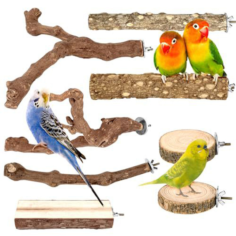 Parrot Natural Wood Perch Set, Bird Cage Stand Branches, Safe Chewing Grinding Toy for Small Medium Parrots Budgies Lovebirds