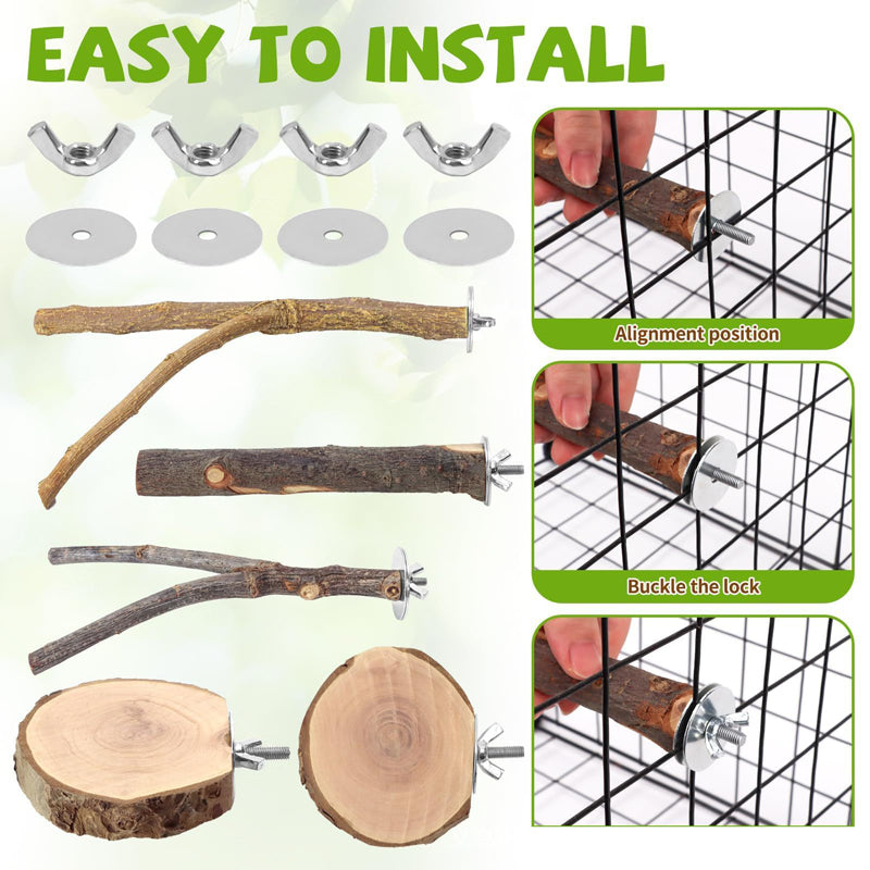 Parrot Natural Wood Perch Set, Bird Cage Stand Branches, Safe Chewing Grinding Toy for Small Medium Parrots Budgies Lovebirds