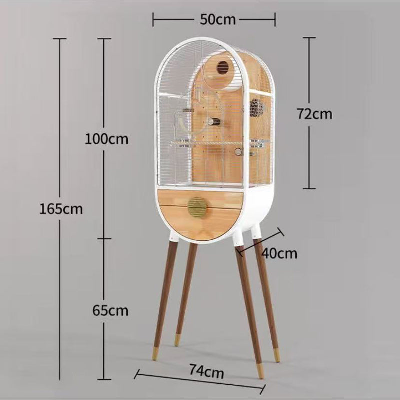 Modern High‑Leg Parrot Cage,Oval Metal & Wood Indoor Bird House for Budgies Cockatiels