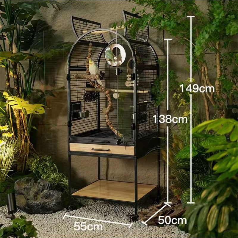 Unique Cat‑Ear Parrot Cage｜Spacious Indoor Bird Aviary With Easy‑Clean Drawer & Storage