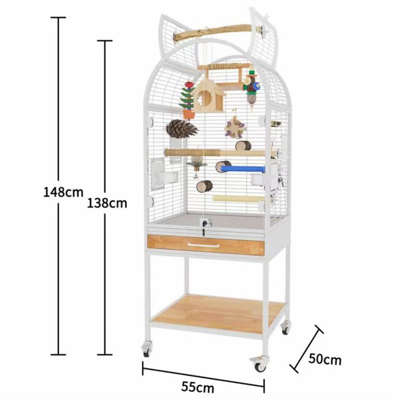 Unique Cat‑Ear Parrot Cage｜Spacious Indoor Bird Aviary With Easy‑Clean Drawer & Storage