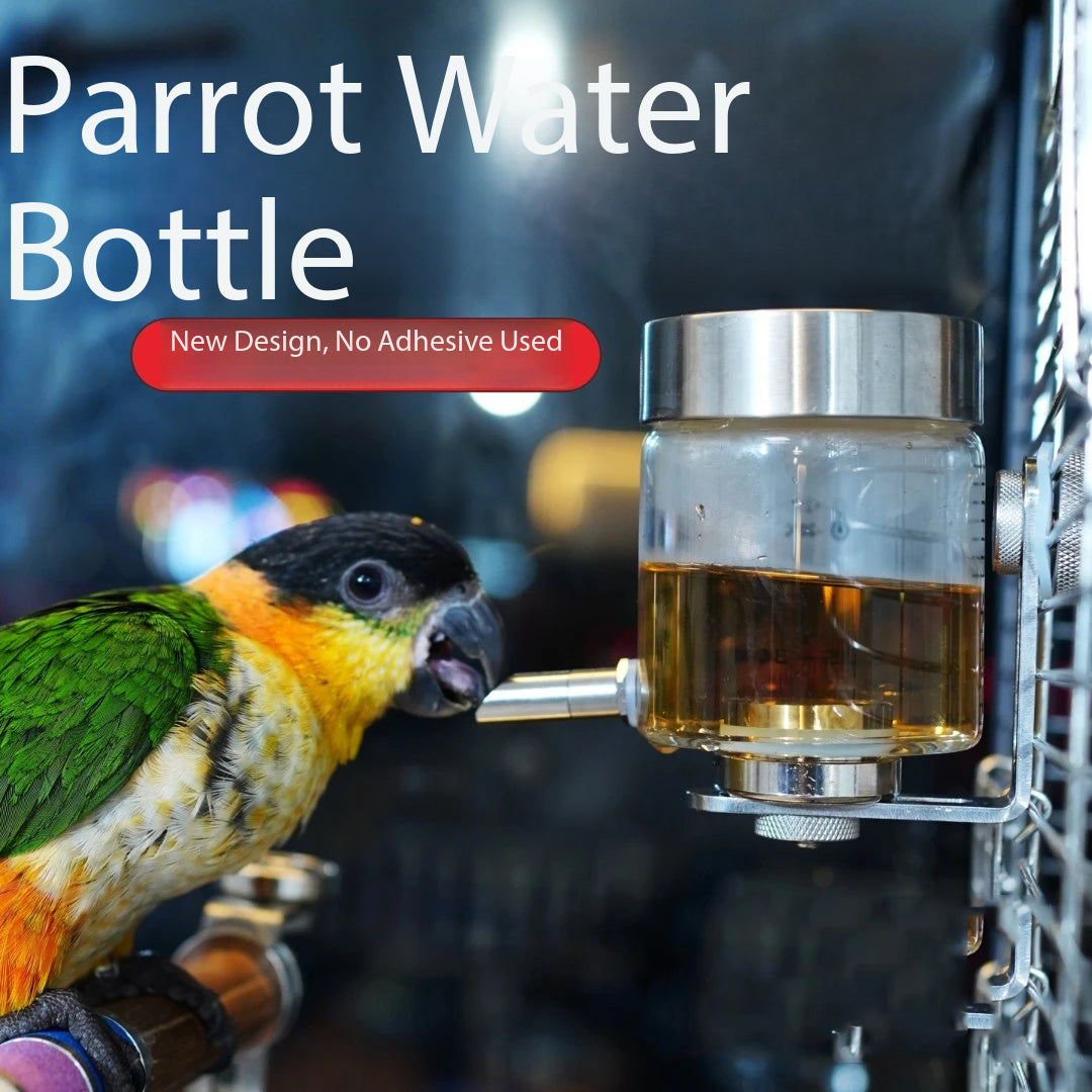 Leakproof Parrot Needle Water Bottle, Adjustable Screw Mount Glass Bird Water Dispenser, BPA Free Bird Cage Hanging Water Feeder