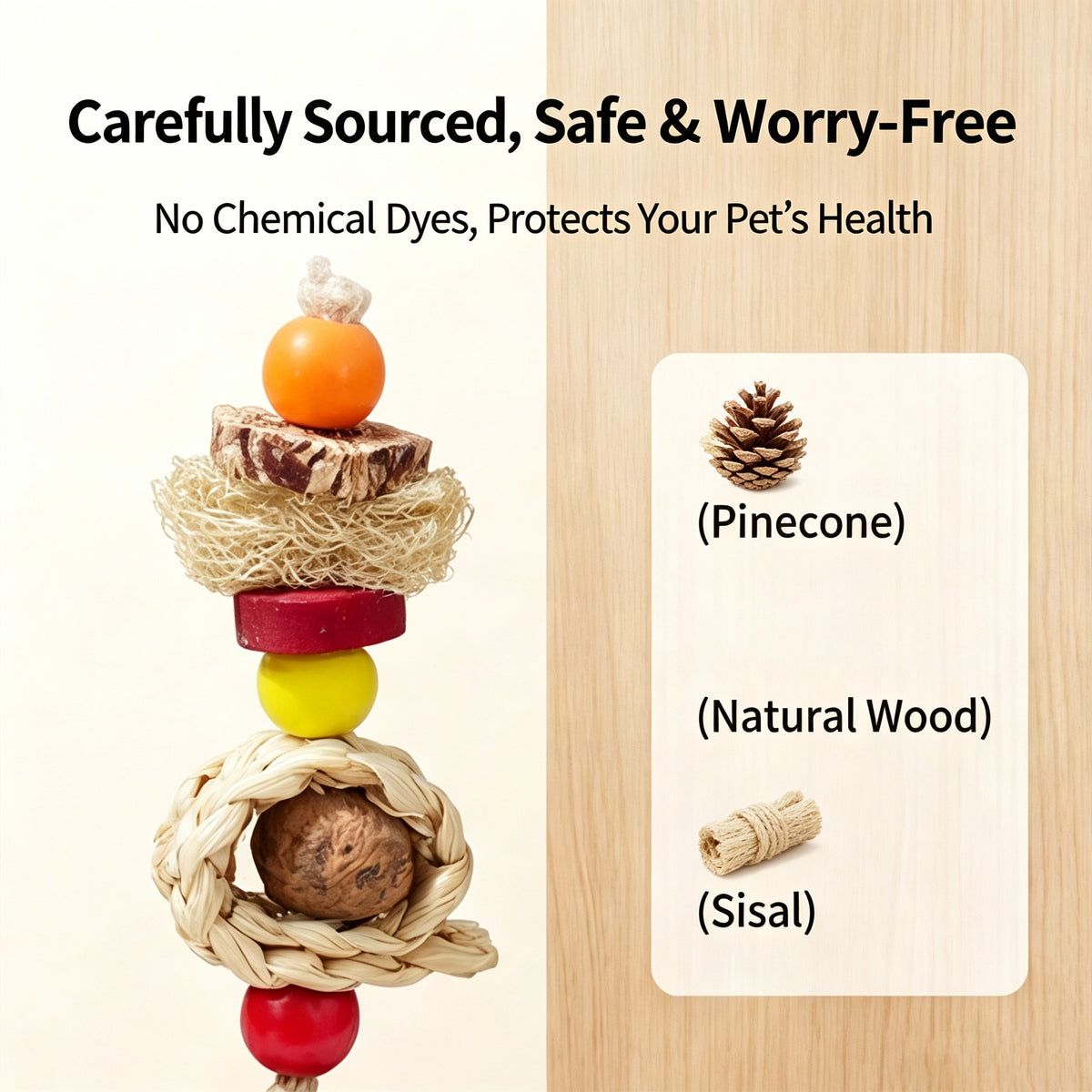 Parrot toy gnawing and biting to relieve boredom, grinding mouth string, corn braid, pine cone, starfruit, silk gourd, web gnawing and biting string, tiger skin, Xuan Feng toy