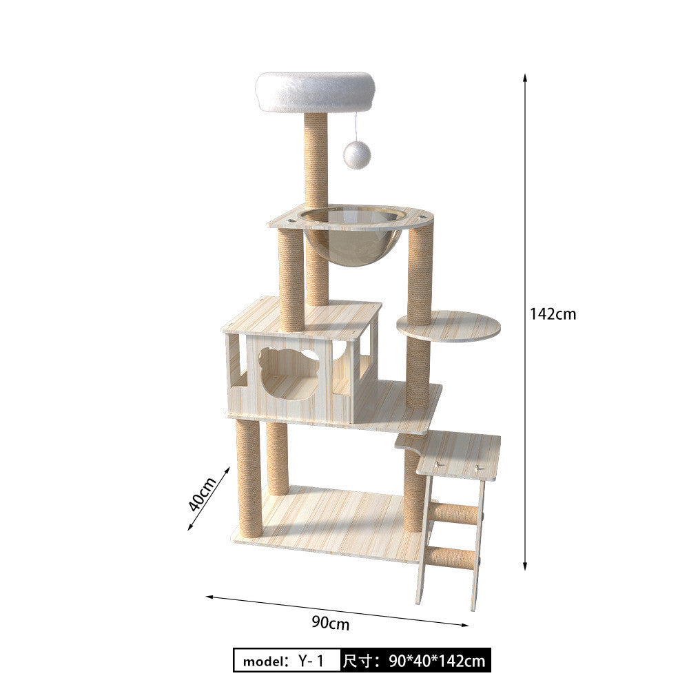 Heavy‑Duty Wooden Cat Tree｜Spacious Space Capsule Tower For Your Furry Friends
