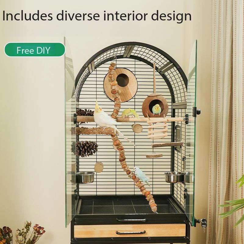 Unique Cat‑Ear Parrot Cage｜Spacious Indoor Bird Aviary With Easy‑Clean Drawer & Storage
