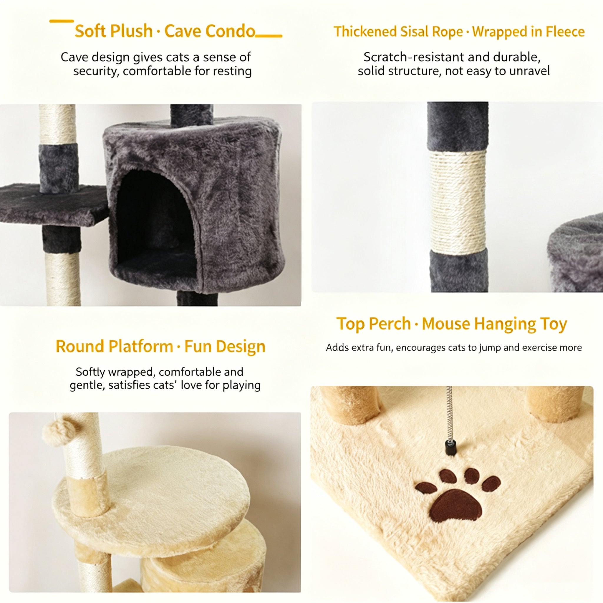 All-in-One Cat Tree Tower | Scratching Post, Condo Bed & Interactive Toys Combined