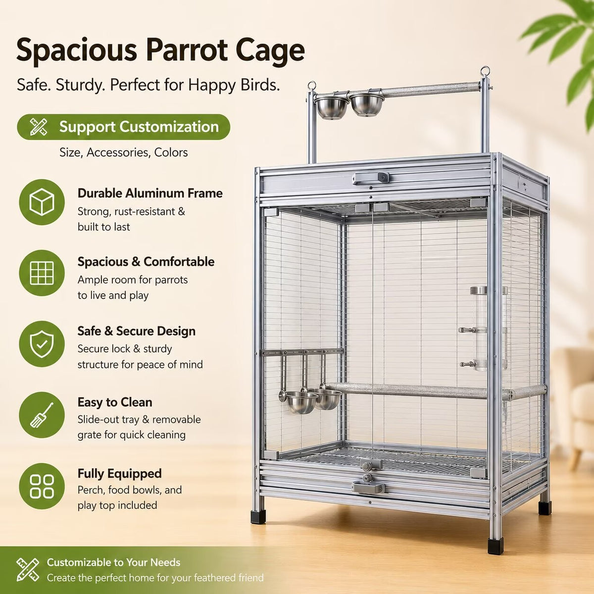Wrought Iron Large Bird Aviary with Wheels
