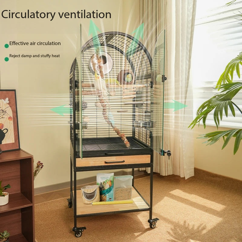 Unique Cat‑Ear Parrot Cage｜Spacious Indoor Bird Aviary With Easy‑Clean Drawer & Storage