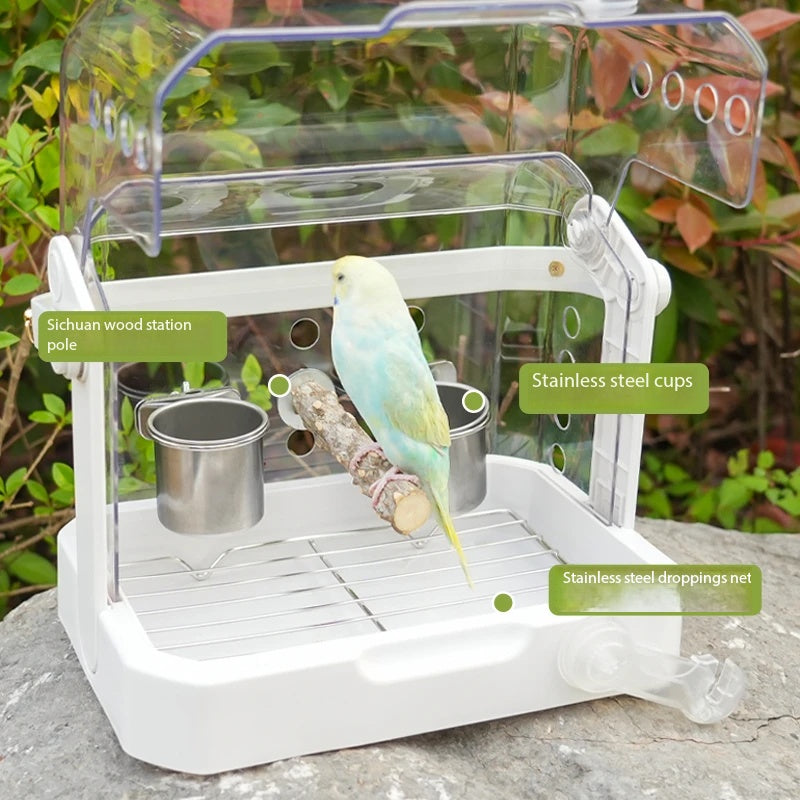 360° Clear Bird Travel Cage | Portable Hand & Crossbody Bird Carrier for Outdoor Walking