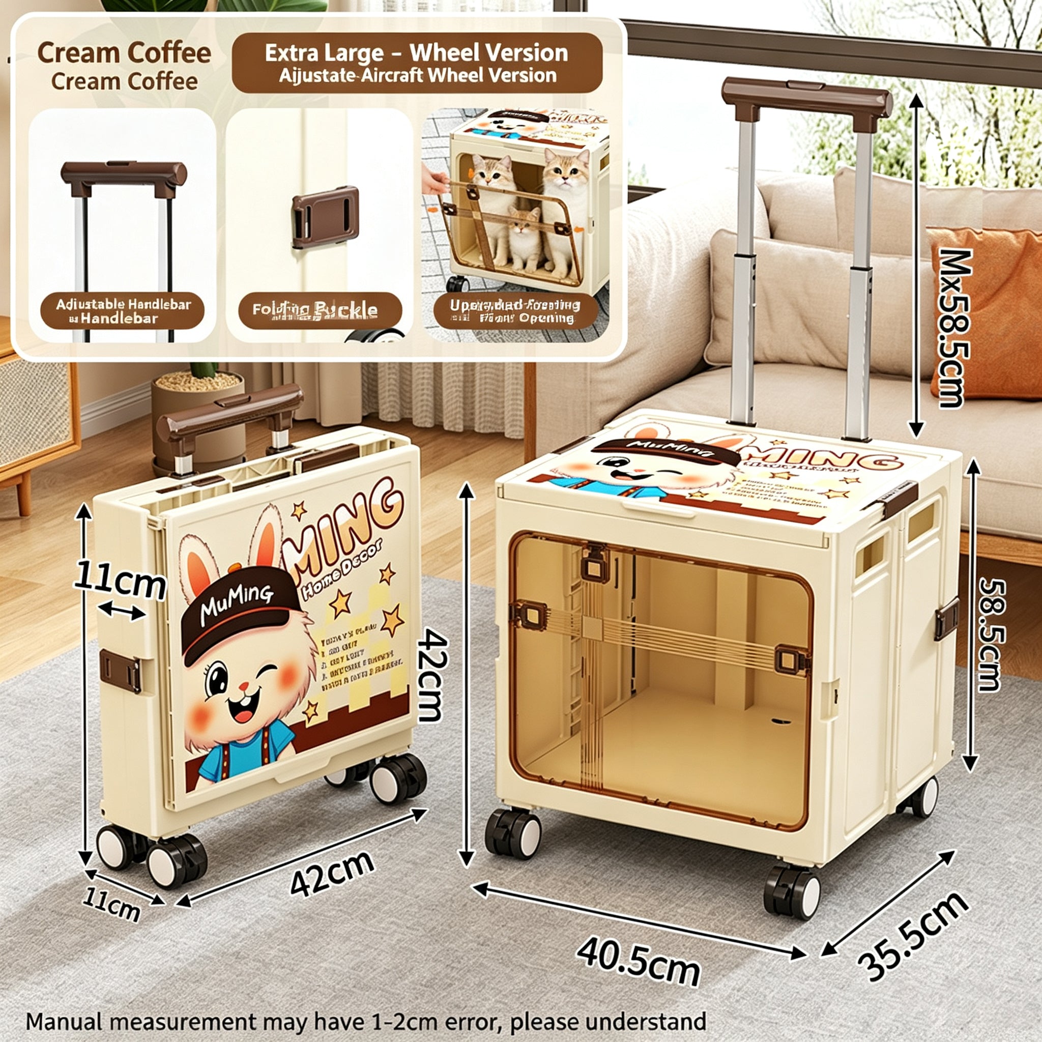 Collapsible Pet Trolley Box,Convenient Outdoor Travel Home for Cats & Small Dogs