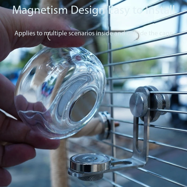 Magnetic Glass Parrot Feeder Box, Easy Install Bird Cage Food Bowl