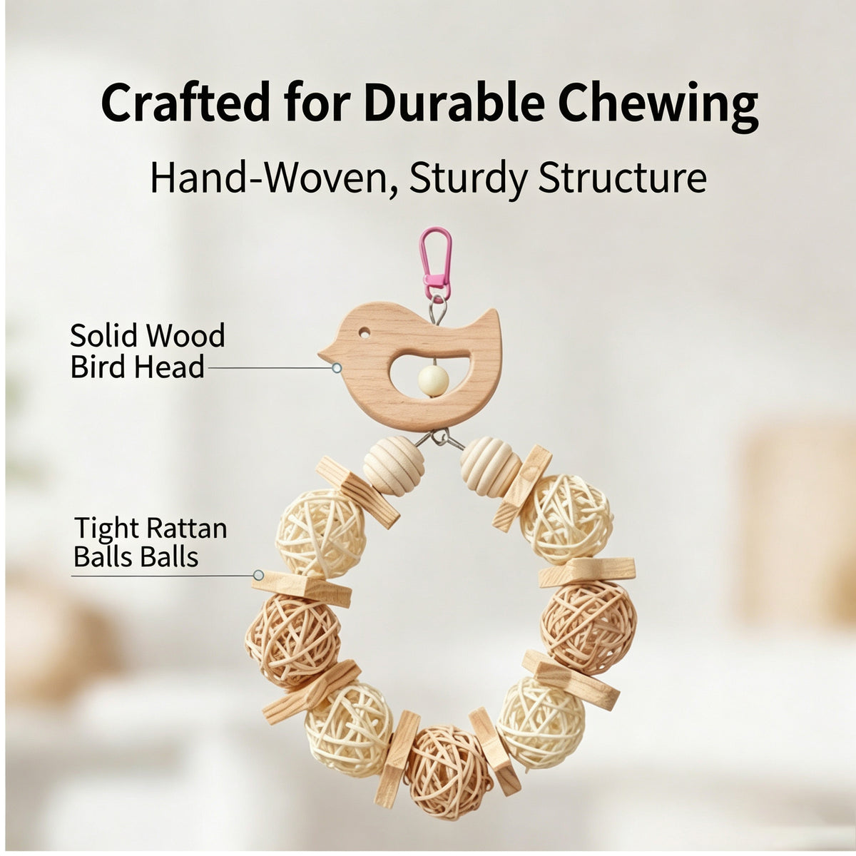 Parrot toys, hand woven rattan balls, natural wood, wind swing, rings, grinding mouth, climbing, relieving boredom, self pleasure bird toys