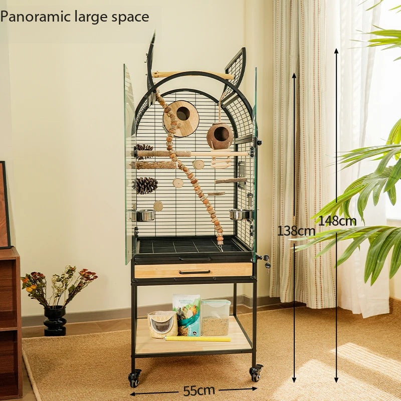 Unique Cat‑Ear Parrot Cage｜Spacious Indoor Bird Aviary With Easy‑Clean Drawer & Storage