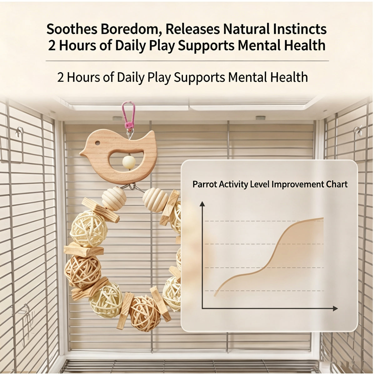 Parrot toys, hand woven rattan balls, natural wood, wind swing, rings, grinding mouth, climbing, relieving boredom, self pleasure bird toys